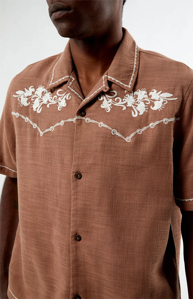 Pacsun Tan Western Embroidered Oversized Resort Camp Shirt