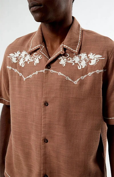 Pacsun Tan Western Embroidered Oversized Resort Camp Shirt