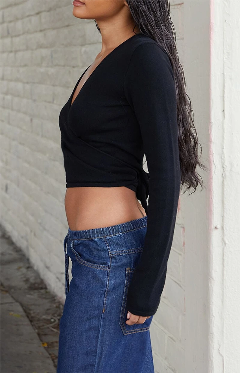 John Galt Black Wrap Sweater Top