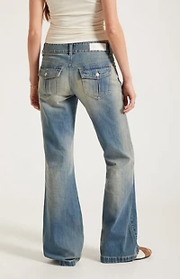 Pacsun Jade Low Rise Bootcut Jeans Button Pocket Light Blue