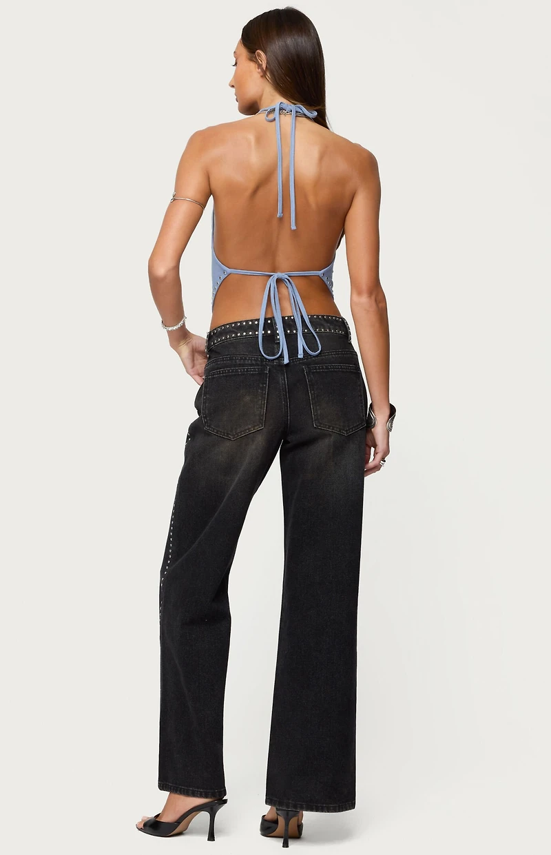 Edikted Zenya Backless Cowl Neck Halter Top