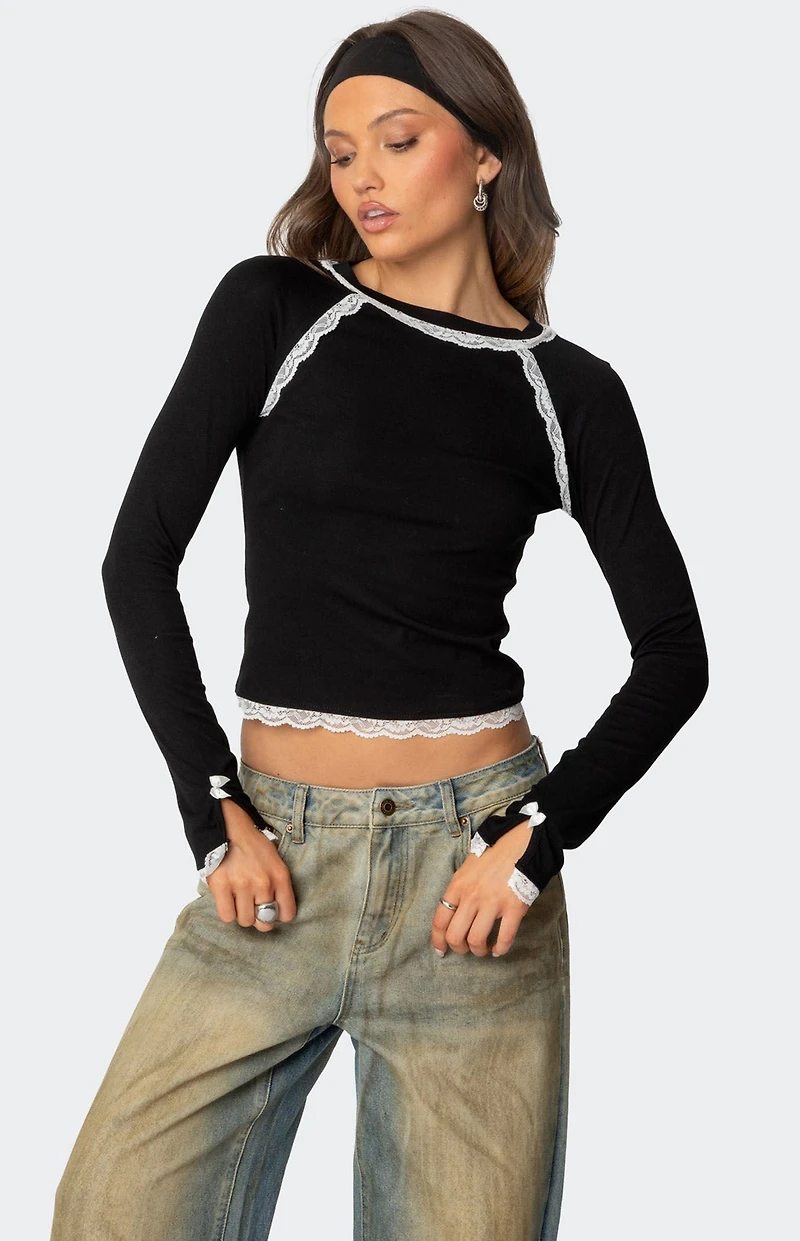 Edikted Edith Lacey Ribbed Top