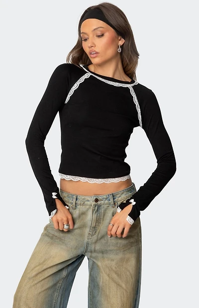 Edikted Edith Lacey Ribbed Top