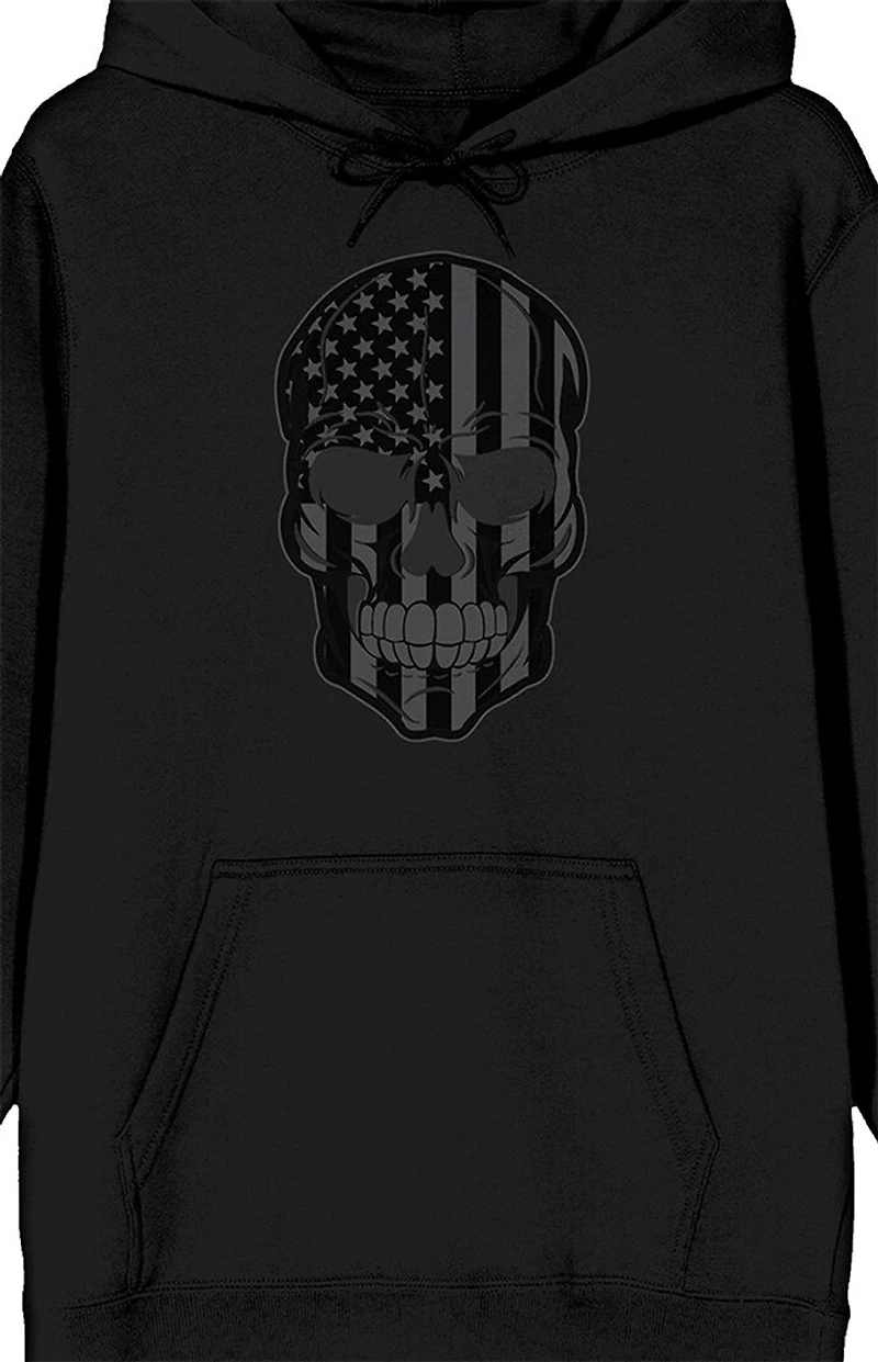 Skull With Monochrome American Flag Hoodie