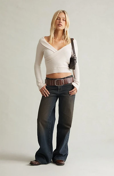 Pacsun Casey Low Rise Baggy Contrast Stitch Dark Blue