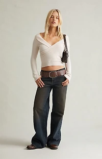 Pacsun Casey Low Rise Baggy Contrast Stitch Dark Blue