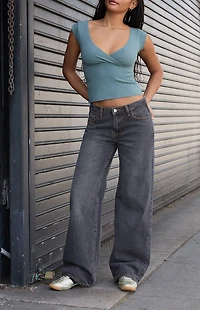 John Galt Washed Black Low Rise Straight Leg Jeans