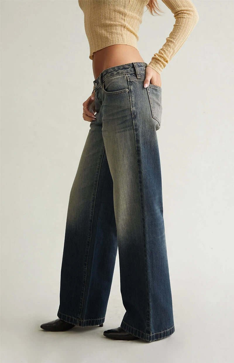 Pacsun Ultimate Low Rise Baggy Jeans Ombre Dark Indigo