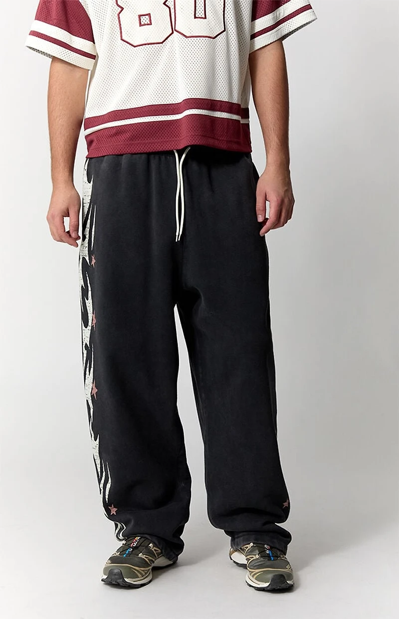 Pacsun Black Flame Star Fleece Baggy Sweatpants