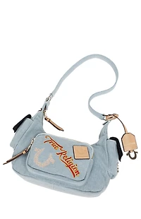 True Religion Multi Patch Denim Hobo Shoulder Bag