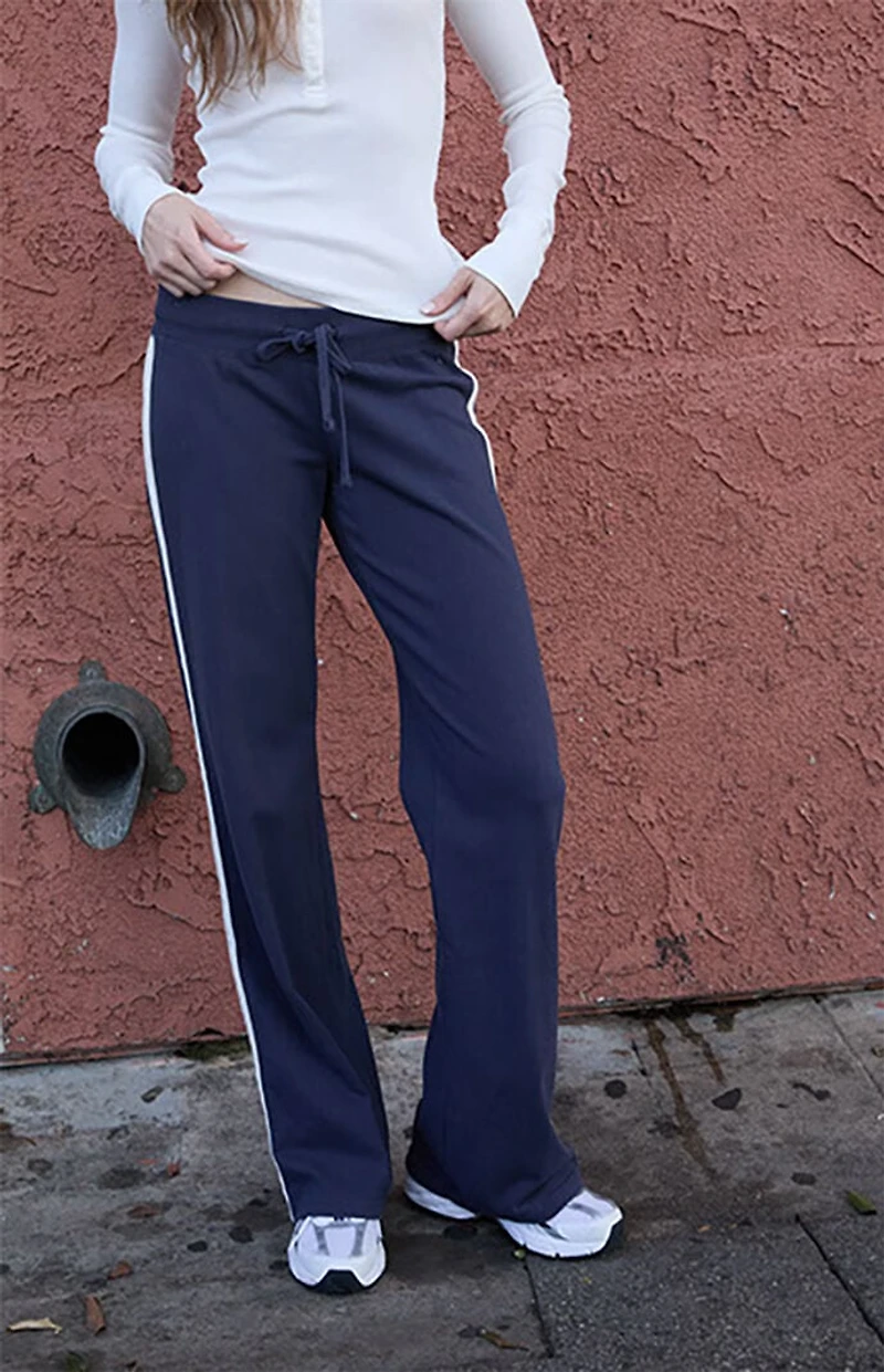 John Galt Blue Hilary Side Stripe Yoga Baggy Sweatpants