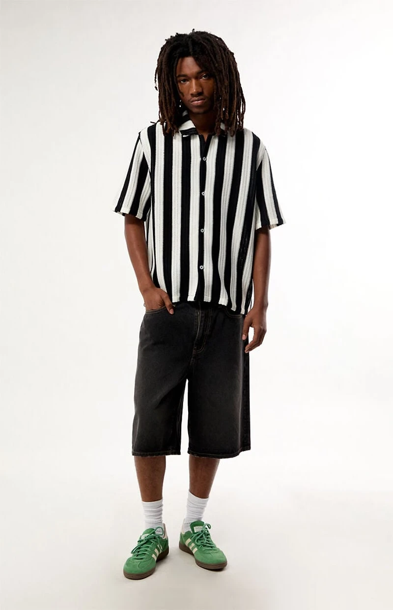 Pacsun Black & White Reece Striped Textured Camp Shirt