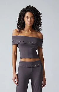 Third Charm Ellie Grommet Off-The-Shoulder Top