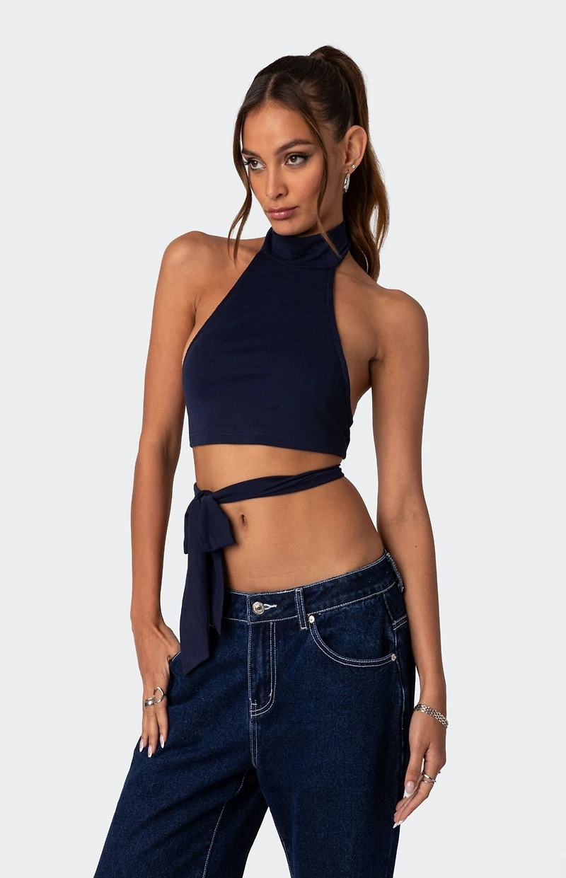 Edikted Hamlin Wrap Tie Crop Top