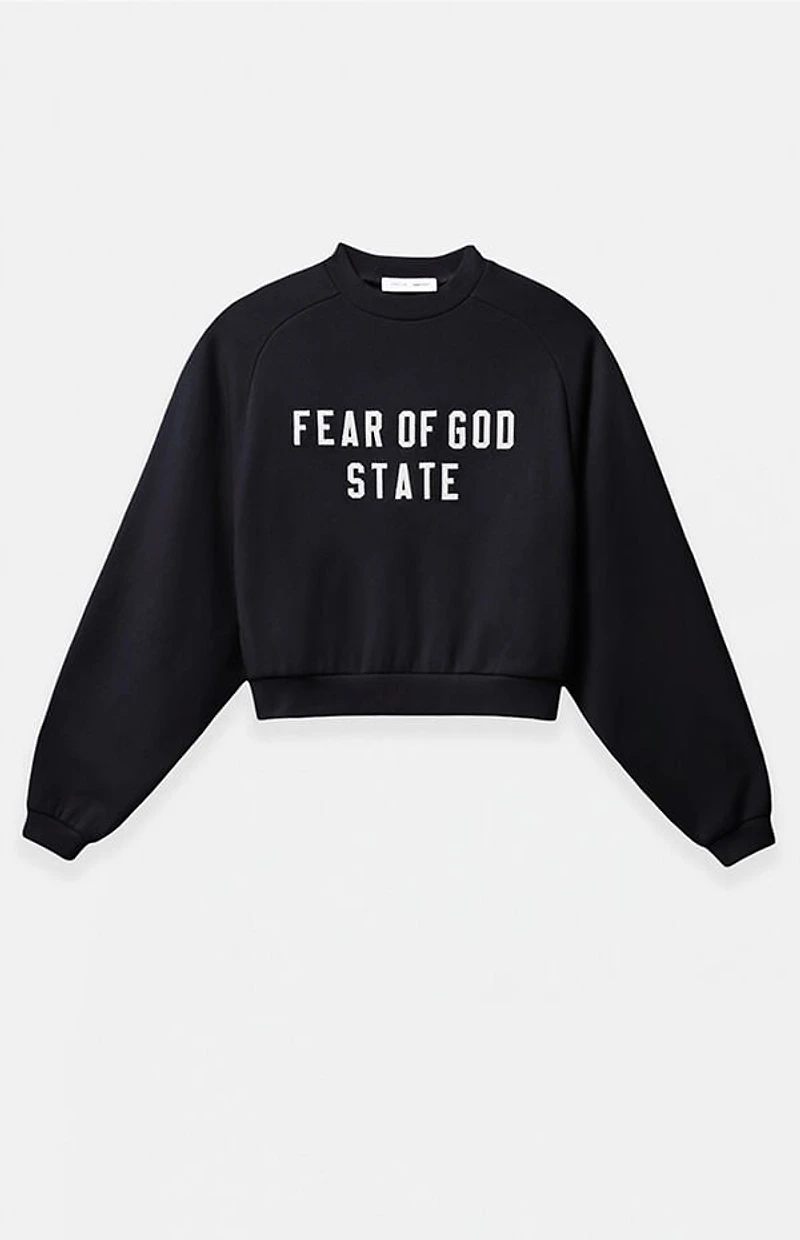 Fear of God ESSENTIALS Women's Jet Black Fleece Cropped Crew Neck Sweatshirt
