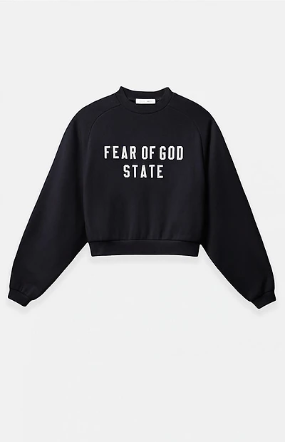 Fear of God ESSENTIALS Women's Jet Black Fleece Cropped Crew Neck Sweatshirt