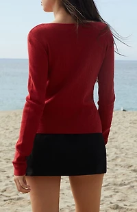 John Galt Red Athelia Pointelle Cardigan