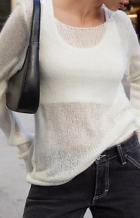 John Galt White Sheer Knit Sweater