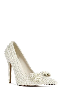 AZALEA WANG Women's Naamah White Pearl Stiletto Pumps