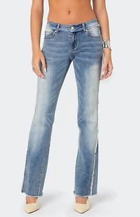 Edikted Frayed Seam Washed Flare Jeans