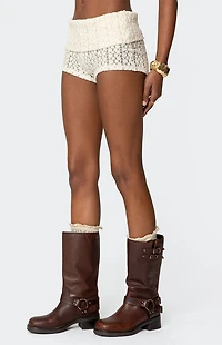 Edikted Rye Sheer Textured Fold Over Shorts