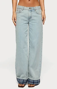 Edikted Plaid Cuffed Low Rise Baggy Jeans
