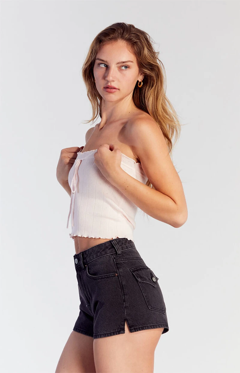 Pacsun Black Button Flap Denim Mom Shorts