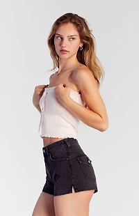 Pacsun Black Button Flap Denim Mom Shorts