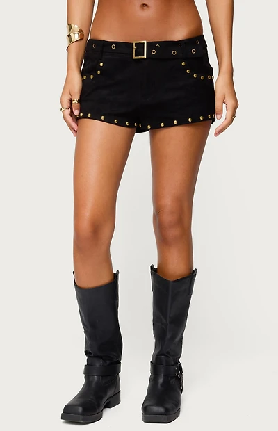 Edikted Studded Faux Suede Micro Shorts