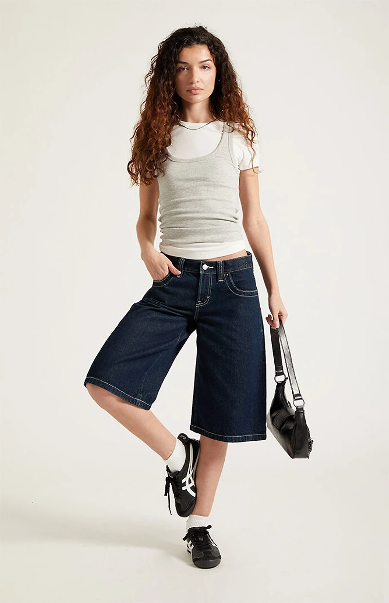 Pacsun Peyton Extreme Jorts Contrast Stitch Dark Blue