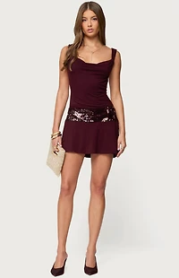 Edikted Sequin Backless Cowl Neck Mini Dress
