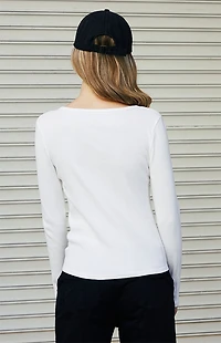 John Galt White Zelly Henley Long Sleeve Top