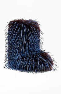 AZALEA WANG Women's Lenix Blue Faux Fur Booties