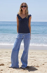 John Galt Navy Polka Dot Malena Top