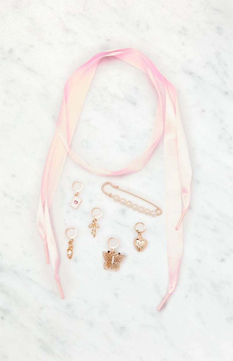 LA Hearts Pink Satin Charm Shoelaces