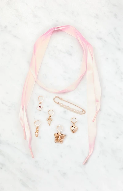 LA Hearts Pink Satin Charm Shoelaces