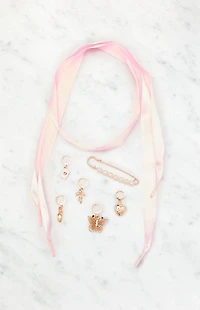 LA Hearts Pink Satin Charm Shoelaces