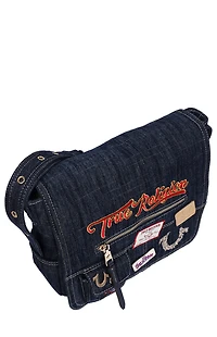 True Religion Dark Denim Multi Patch Messenger Bag
