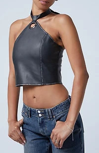 Third Charm Leah Faux Leather Halter Top