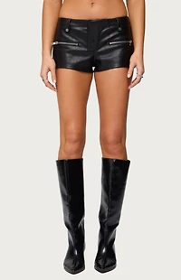 Edikted Labella Faux Leather Micro Shorts