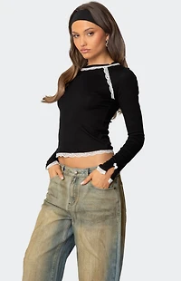 Edikted Edith Lacey Ribbed Top