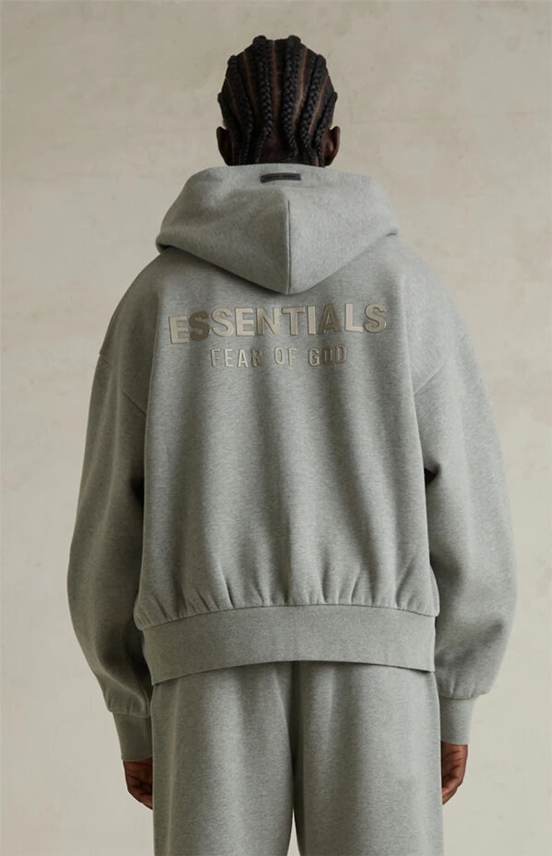 Fear of God ESSENTIALS Concrete Heather Classic Fleece Zip Up Hoodie