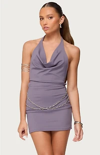 Edikted Kylah Backless Chain Belt Mini Dress