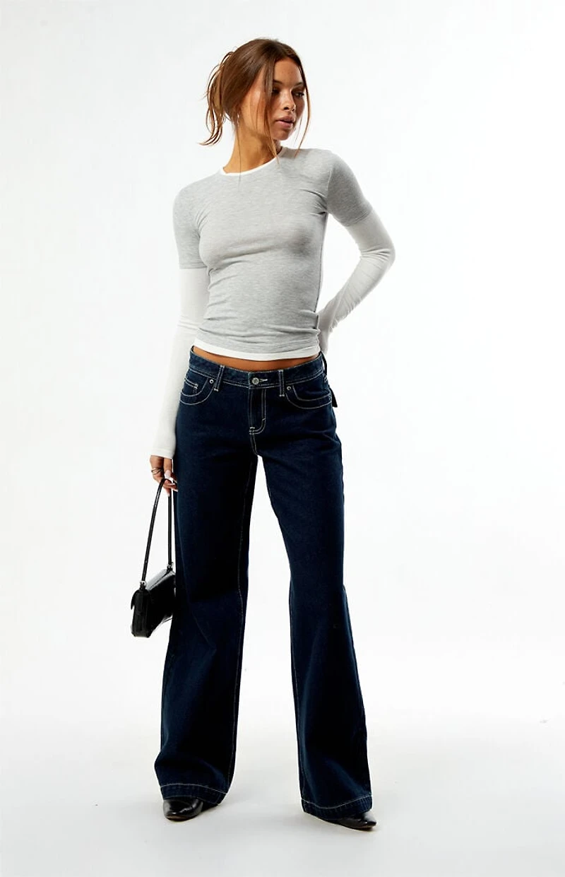 Pacsun Casey Low Rise Baggy Jeans Dark Blue Contrast Stitch