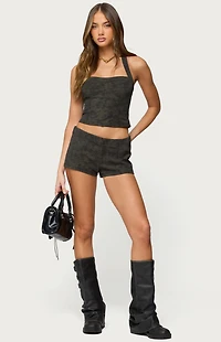 Edikted Taia Distressed Faux Leather Corset