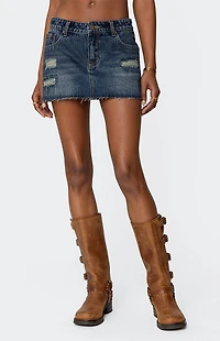 Edikted Hunter Distressed Denim Mini Skirt