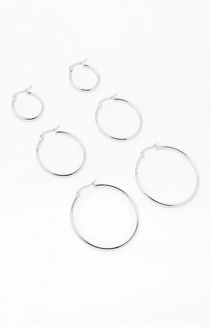 LA Hearts 3 Pack Silver Thin Hoop Earrings