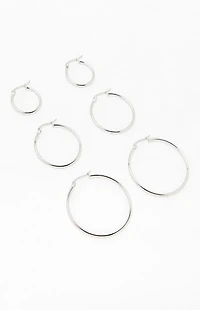 LA Hearts 3 Pack Silver Thin Hoop Earrings