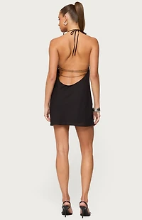 Edikted Bead Backless Cowl Neck Mini Dress