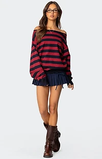 Edikted Sterling Striped Off Shoulder Sweater